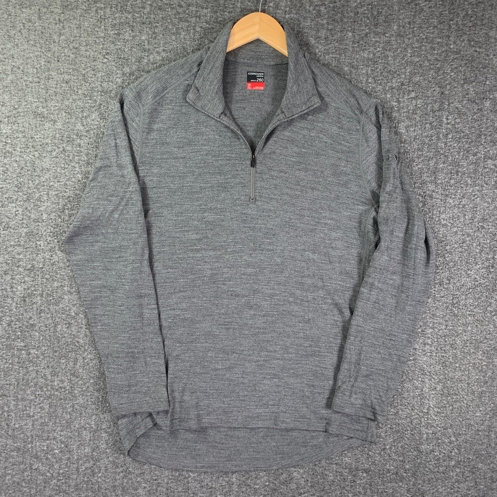 Icebreaker Merino Sweater Men XL Bodyfit 260 Gray 1/4 Zip Pullover Base Layer